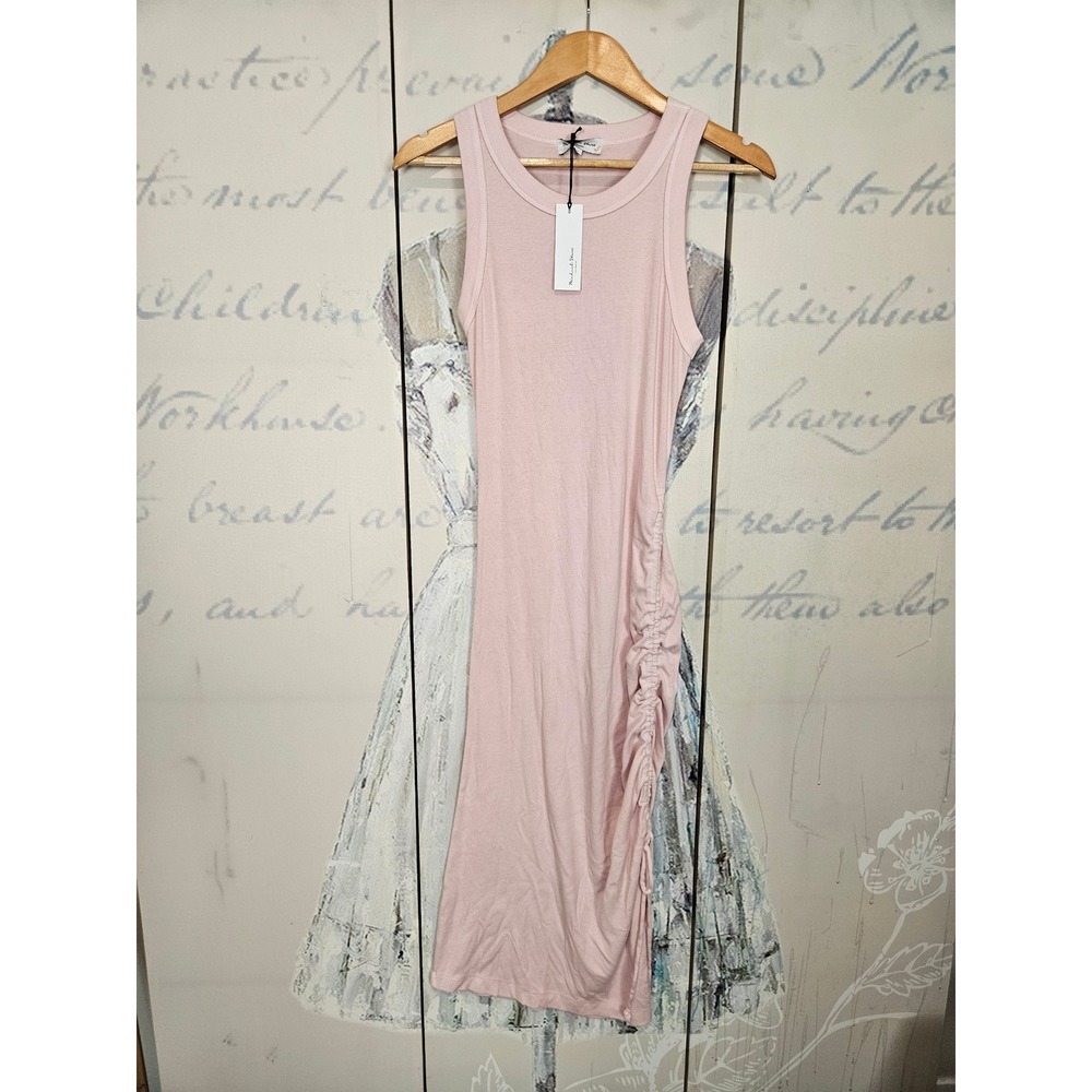 NWT Michael Stars Hope Midi Dress M Rose Pink Ruched Ribbed Sleeveless Tank